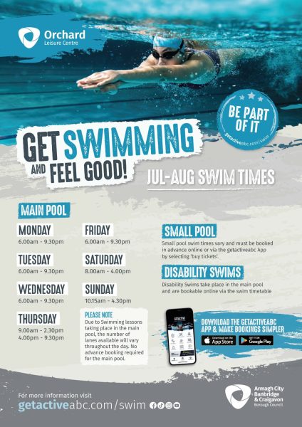 Orchard Leisure Centre July 2025 Swim Times 