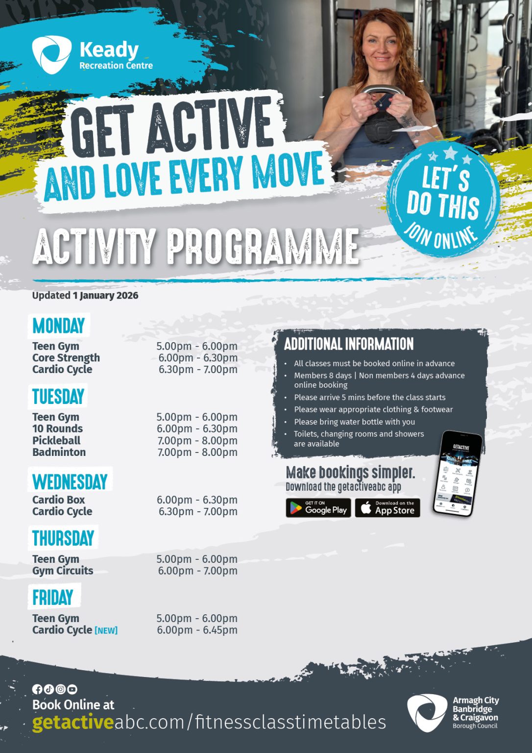 Timetables for fitness classes - Get Active ABC
