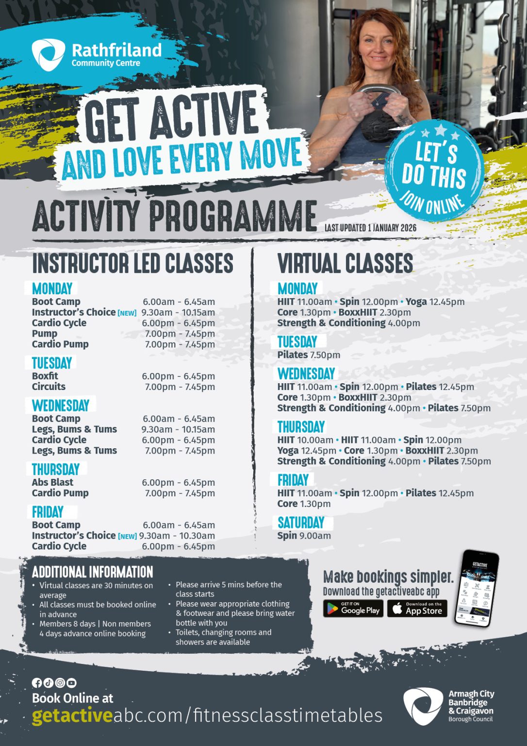Timetables for fitness classes - Get Active ABC