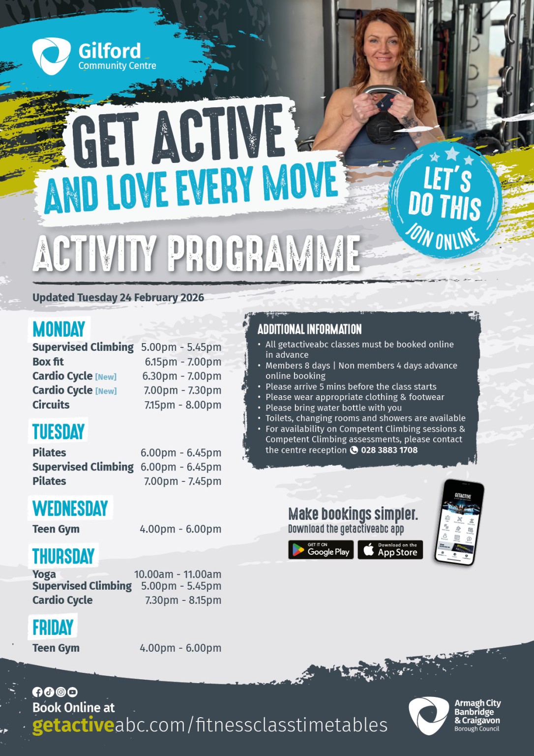 Timetables for fitness classes - Get Active ABC