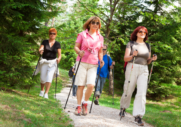 A group of ladies doing nordic walking